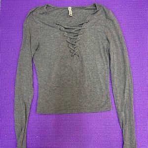 Gray lace up long sleeve